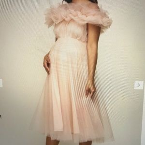 Light Pink Tulle Off Shoulder Maternity Midi Dress
